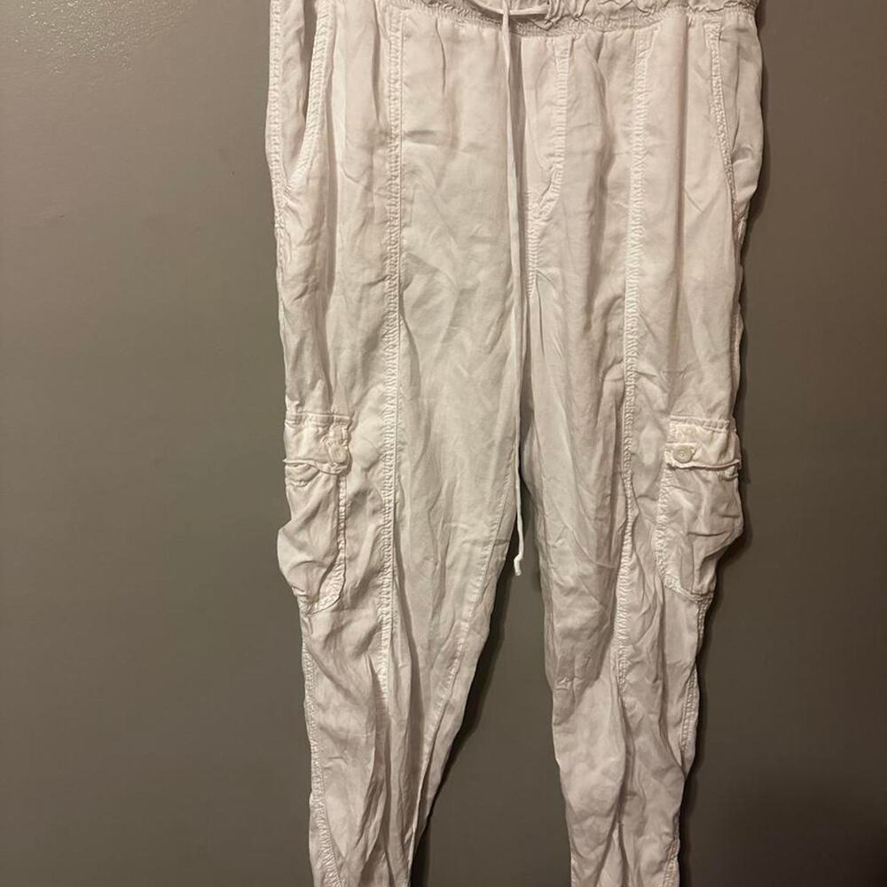 C&S by Cloth & Stone White Cargo Jogger Pants Women’s Large Lightweight Drawstri